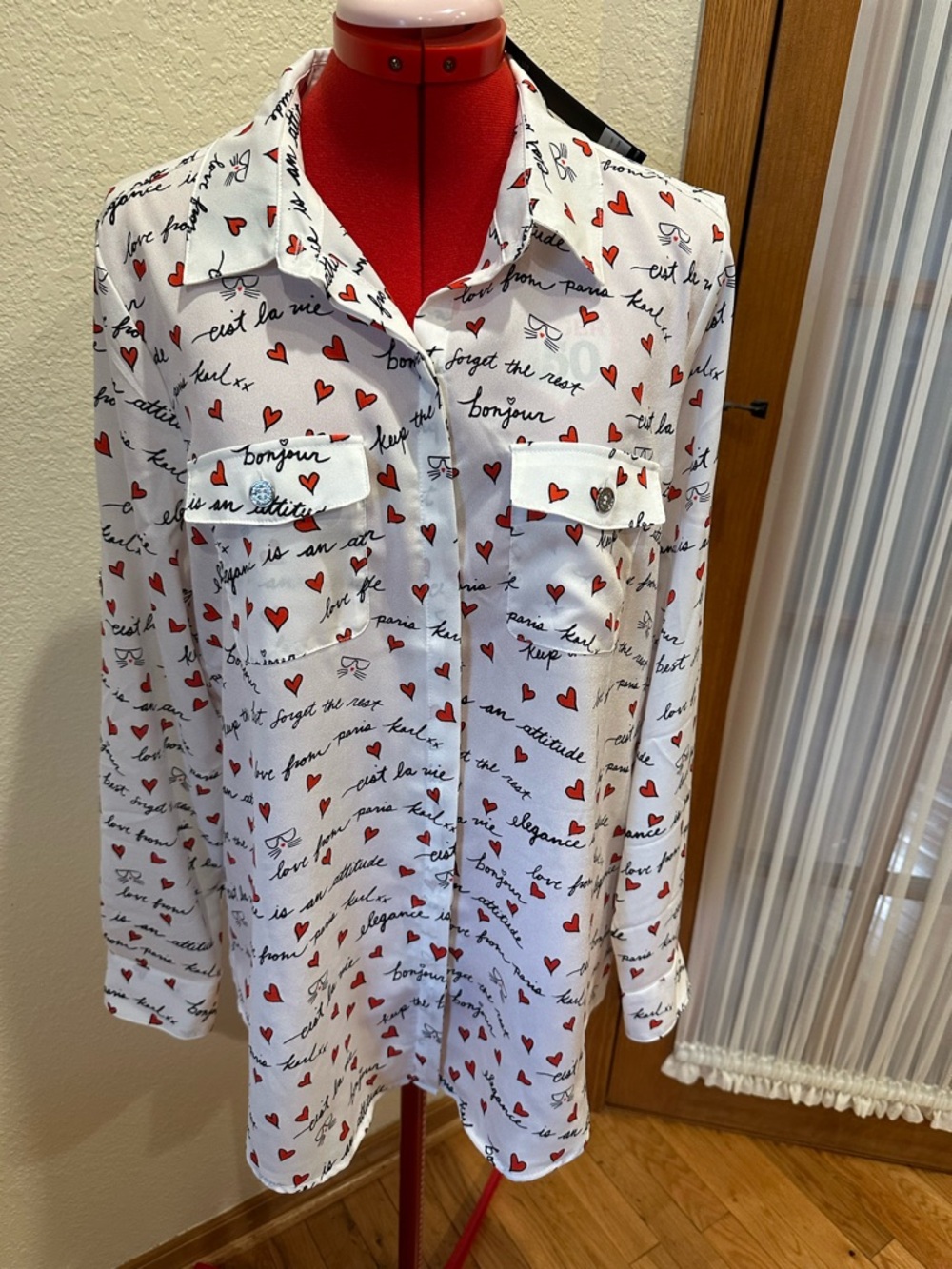 Karl Lagerfeld White Shirt with Red Heart Motif